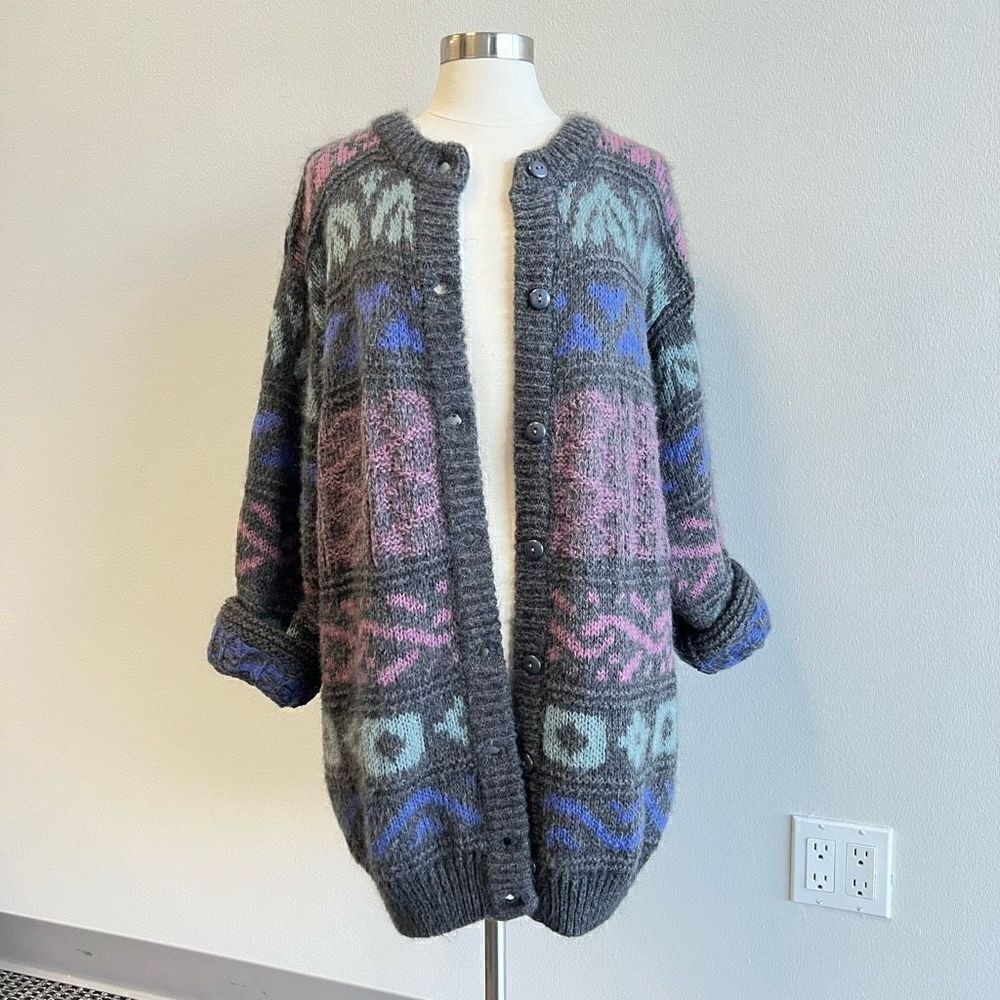 VTG Baldimaglie Italy Women’s Medium Chunky Knit Nordic Mohair Cardigan Sweater